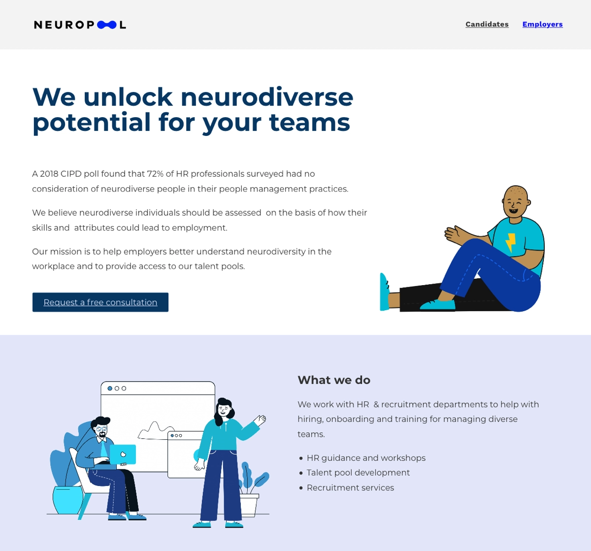 the employers page for neuropool is in short sections