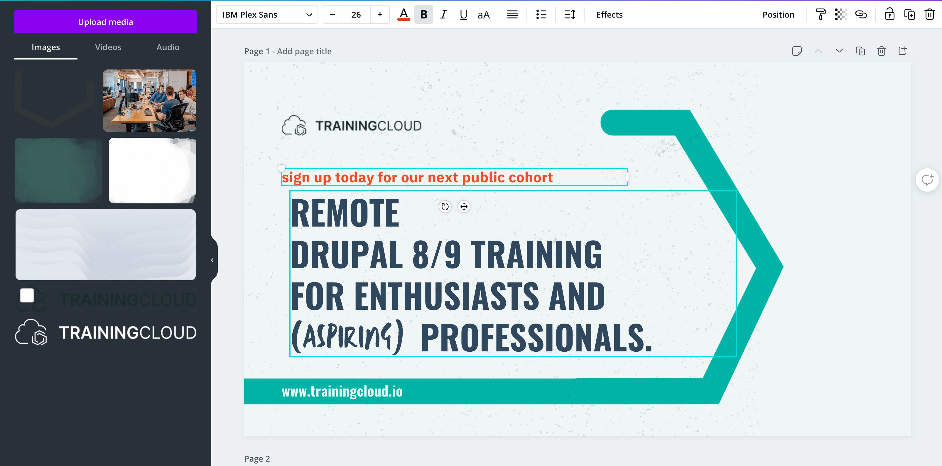Screenshot of custom branding in Canva.